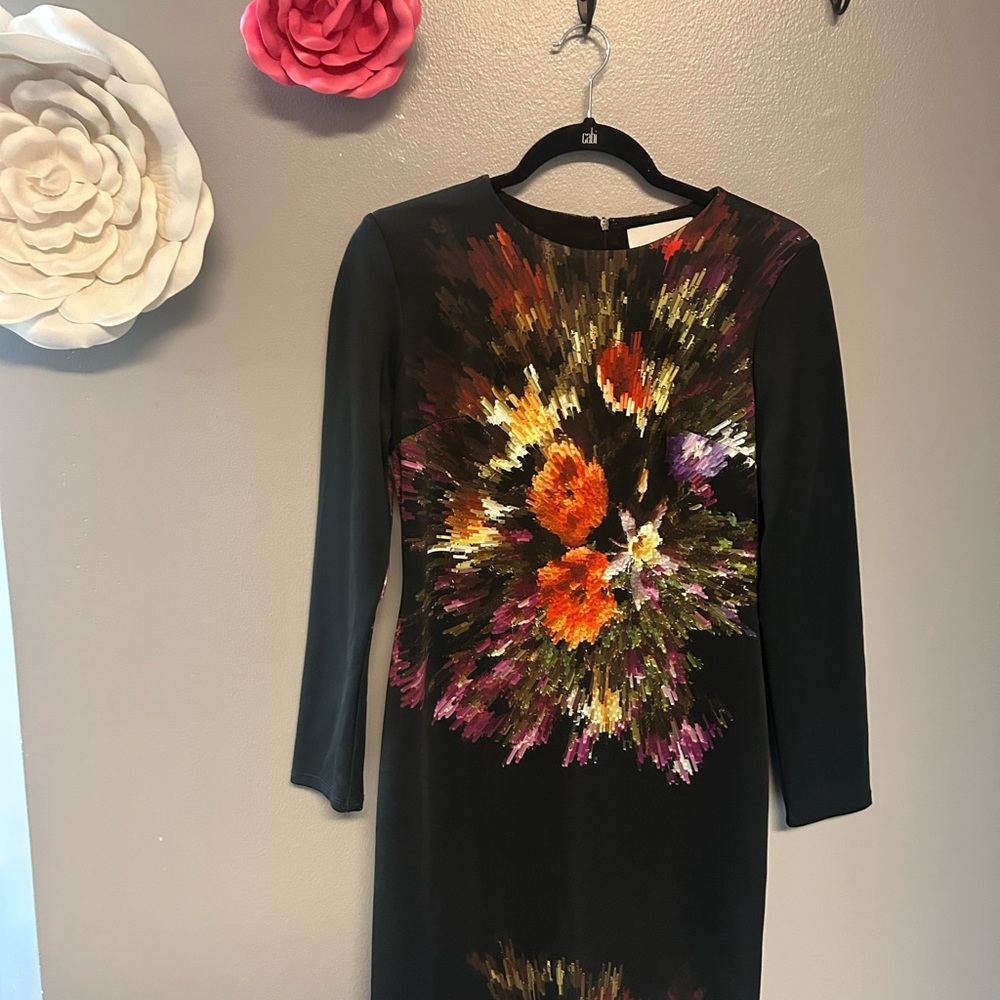 Clover Canyon Sheath Dress Black and Orange Long Sleeve